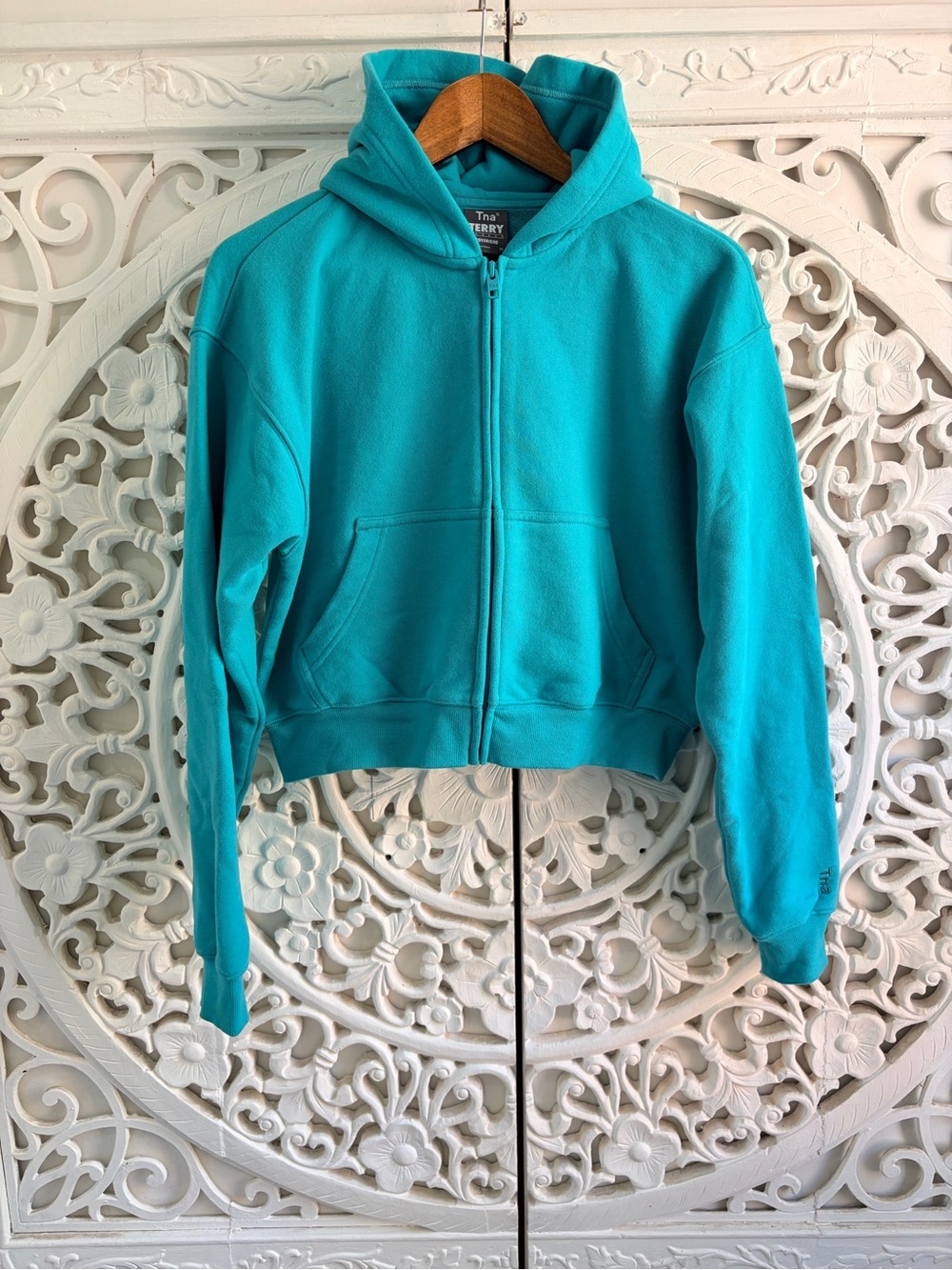 Tna Terry Fleece Boyfriend Zip Hoodie Turquoise Blue XS